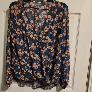 Lush Floral Blouse in Navy and Peach